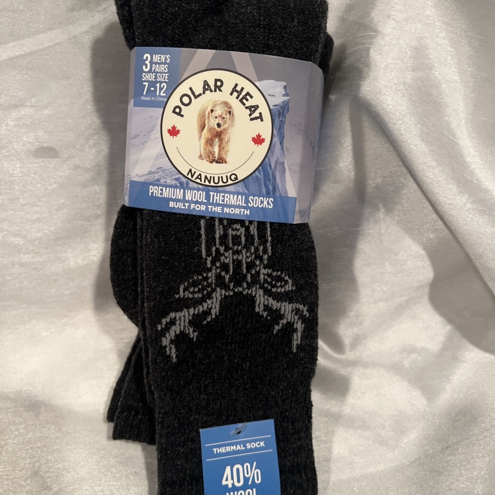 Polar Heat thermal socks 3 pair Premium Wool 40% Wool  Shoe Size 7-12‎ Dark Gray